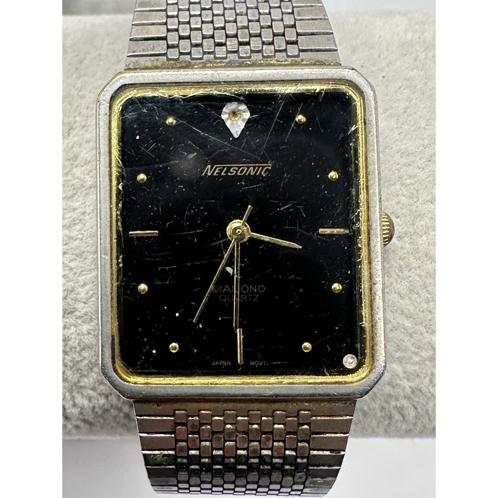 Nelsonic Diamond Vintage Tank Watch New Battery 24MMβ 8" L77